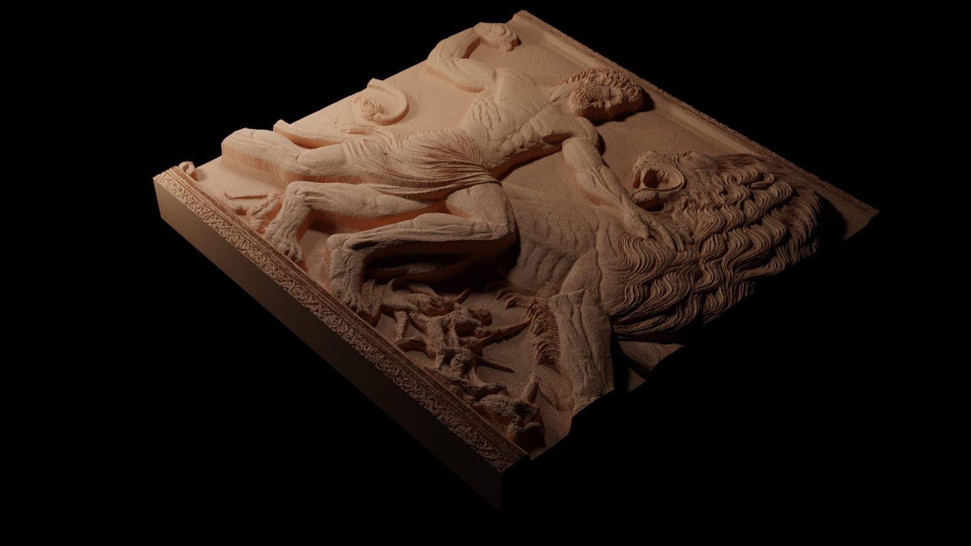 Hercules Fighting Lion CNC 3d Print High Relief Sand Casting 3D print model_1