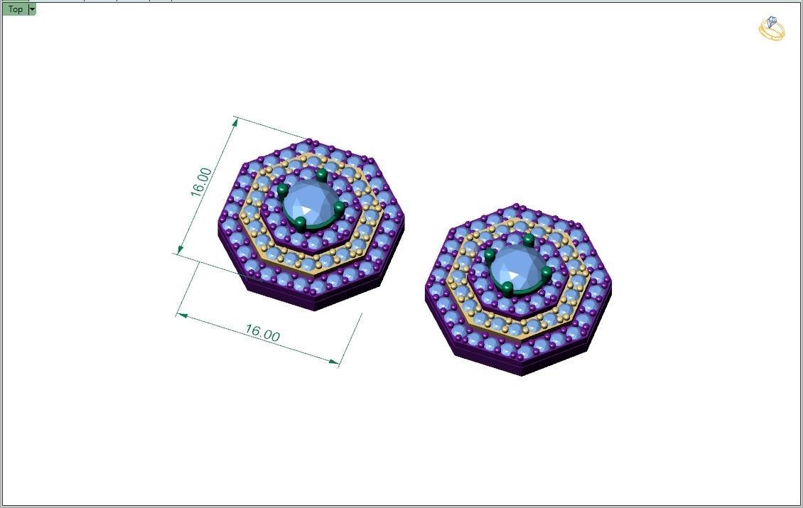 Custom Octagone Shape Stepping Diamond Studs - Earrings 16mm  3D print model_4