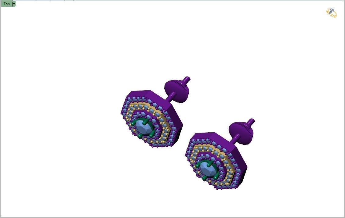 Custom Octagone Shape Stepping Diamond Studs - Earrings 16mm  3D print model_8