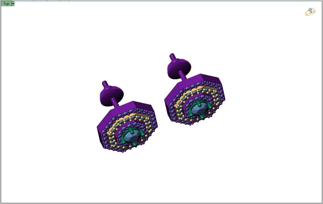 Custom Octagone Shape Stepping Diamond Studs - Earrings 16mm  3D print model_9