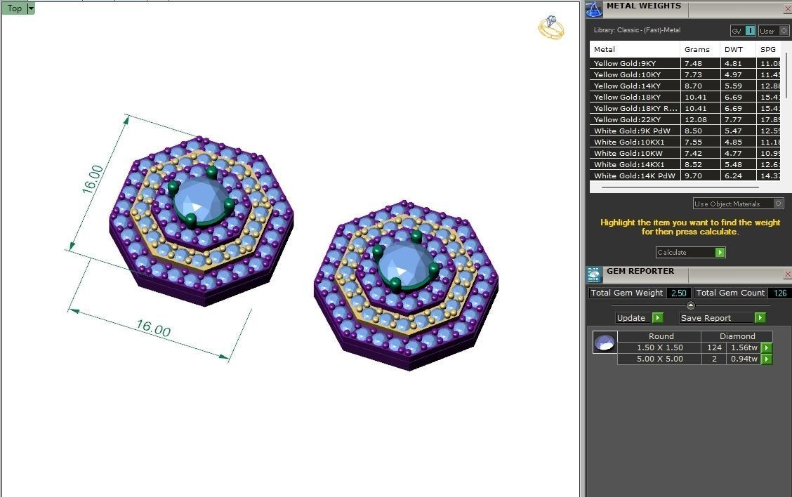 Custom Octagone Shape Stepping Diamond Studs - Earrings 16mm  3D print model_6