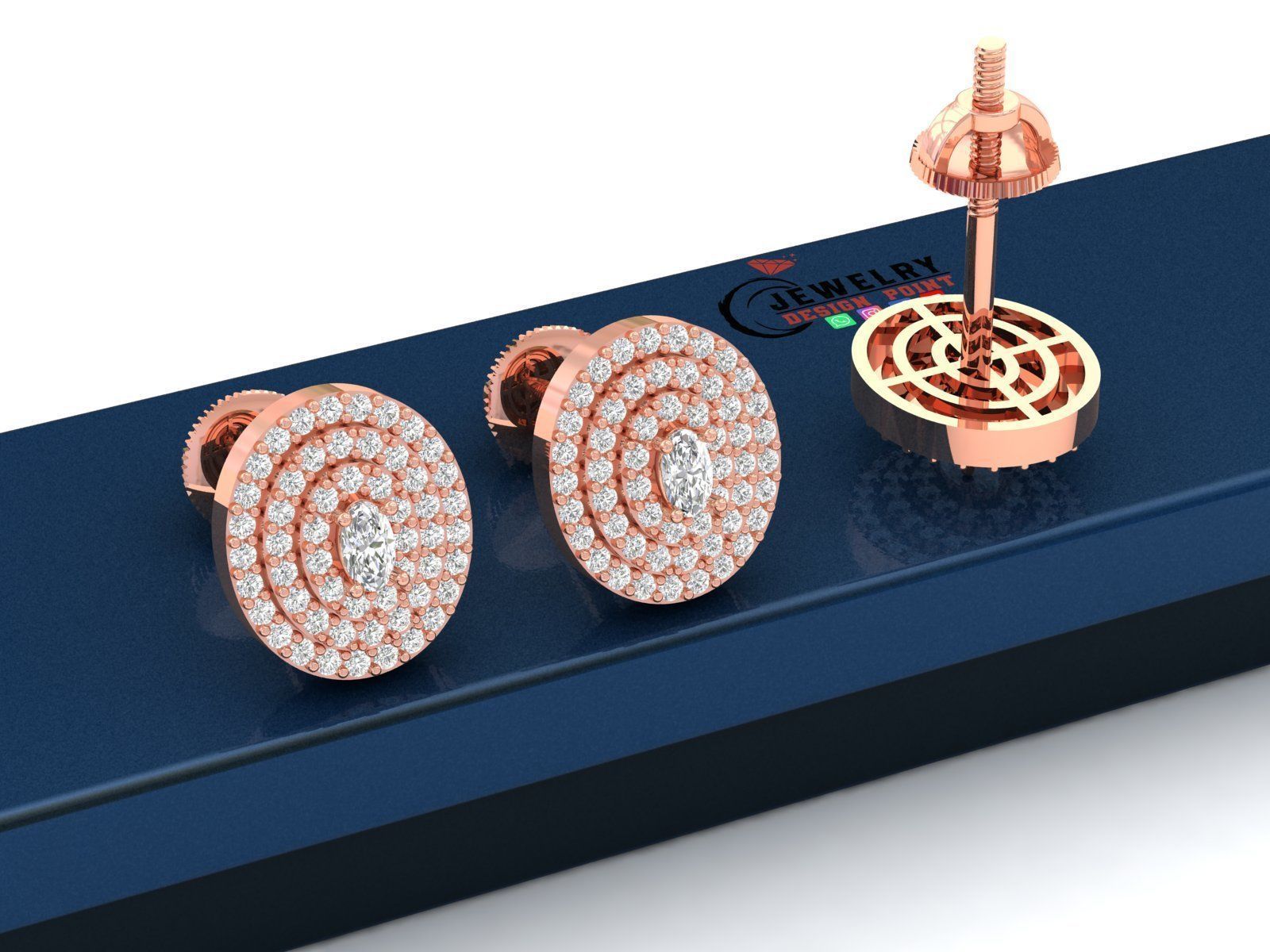 Custom Oval Shape Stepping Diamond Studs - Earrings 16mm  3D print model_2