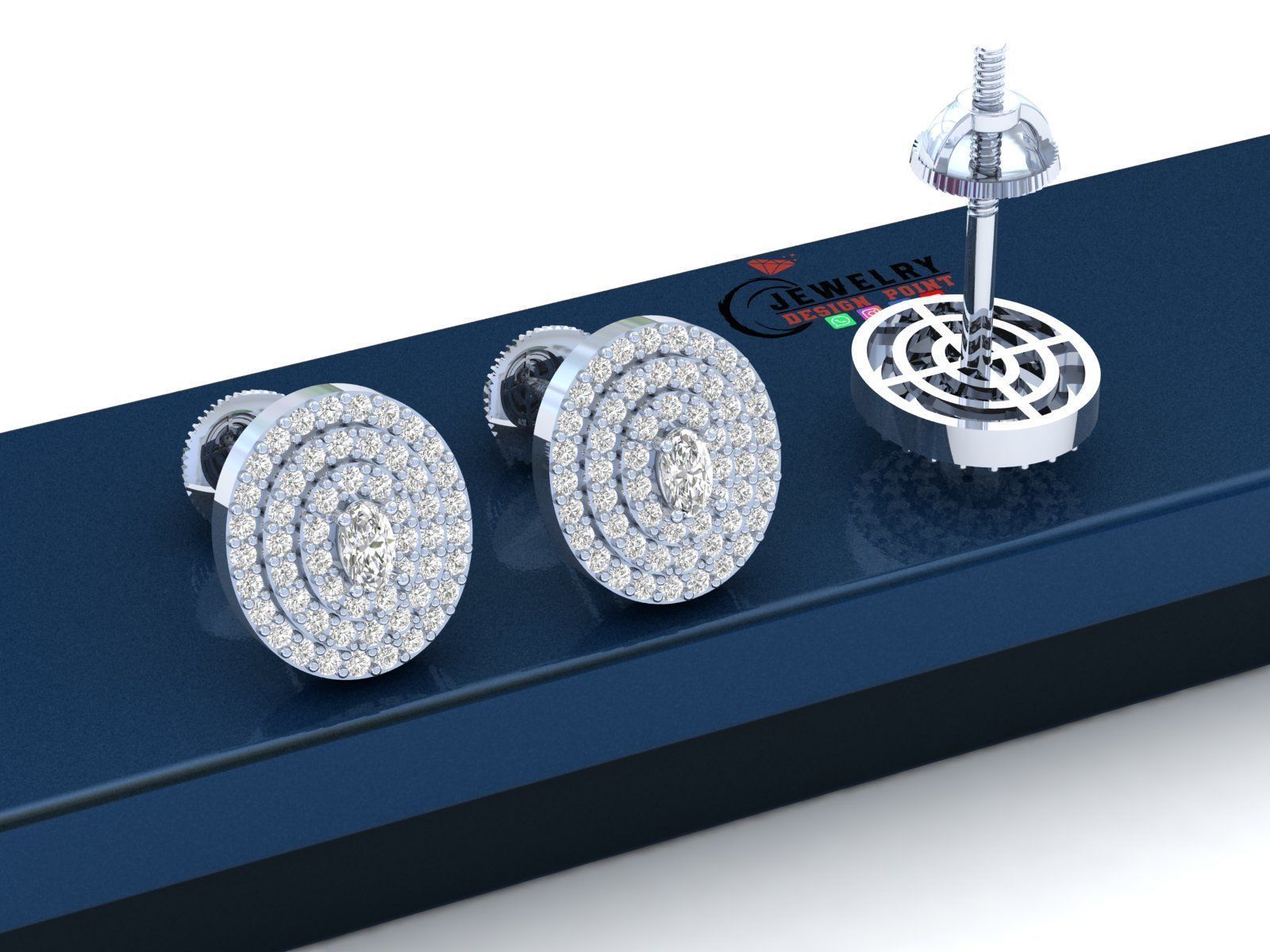 Custom Oval Shape Stepping Diamond Studs - Earrings 16mm  3D print model_3