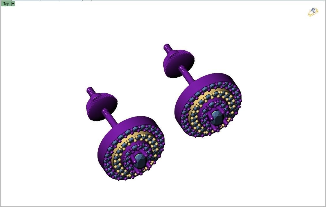 Custom Oval Shape Stepping Diamond Studs - Earrings 16mm  3D print model_8