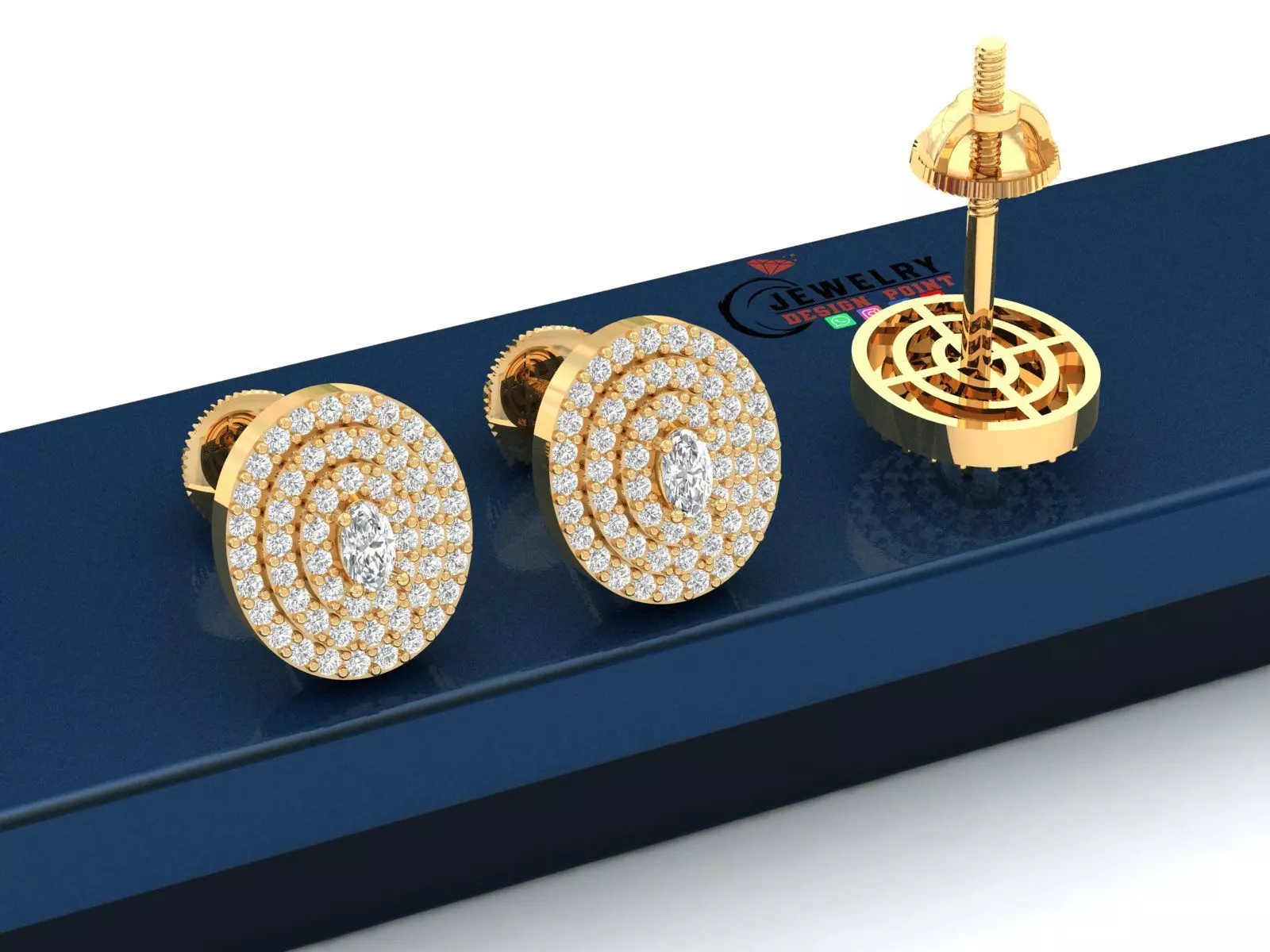 Custom Oval Shape Stepping Diamond Studs - Earrings 16mm  3D print model_0