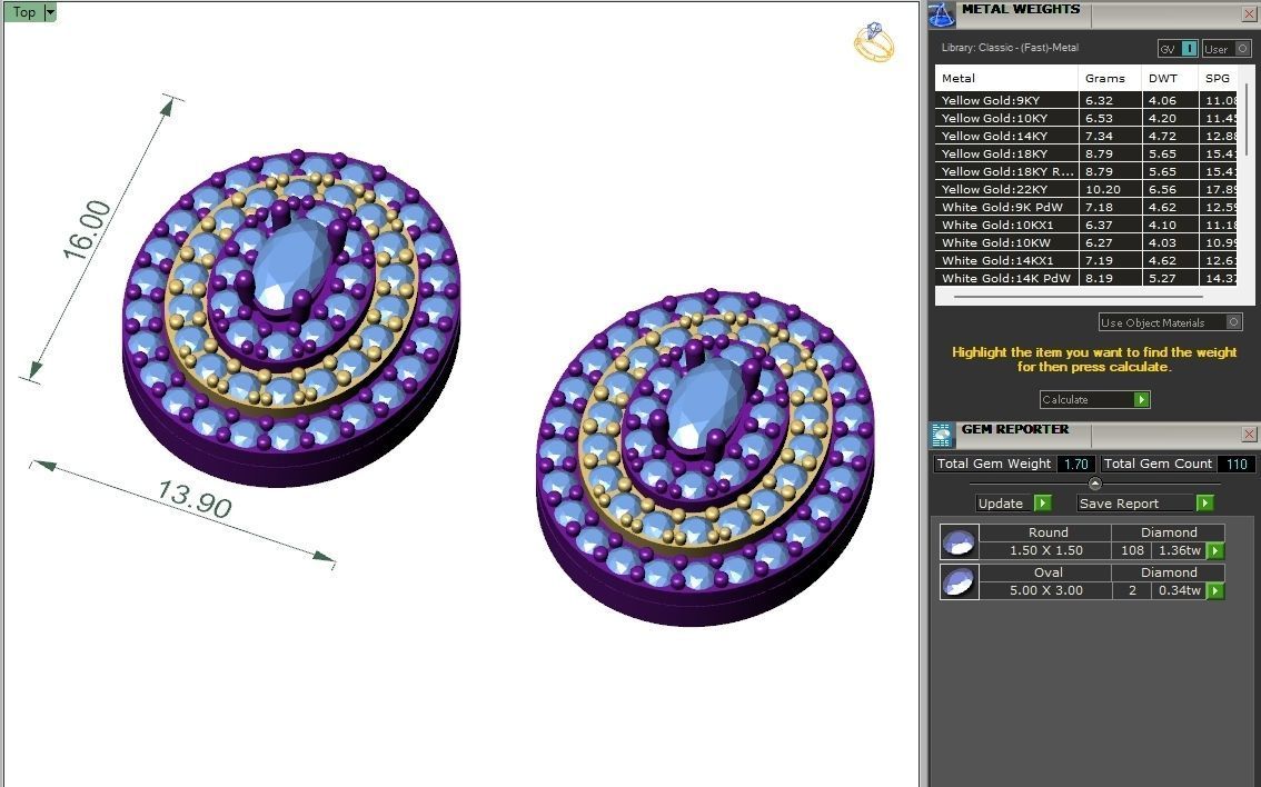 Custom Oval Shape Stepping Diamond Studs - Earrings 16mm  3D print model_6