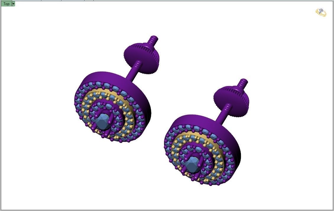 Custom Oval Shape Stepping Diamond Studs - Earrings 16mm  3D print model_9