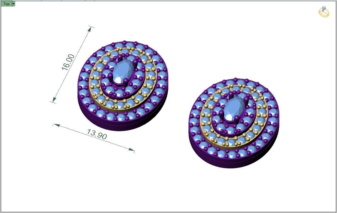 Custom Oval Shape Stepping Diamond Studs - Earrings 16mm  3D print model_4