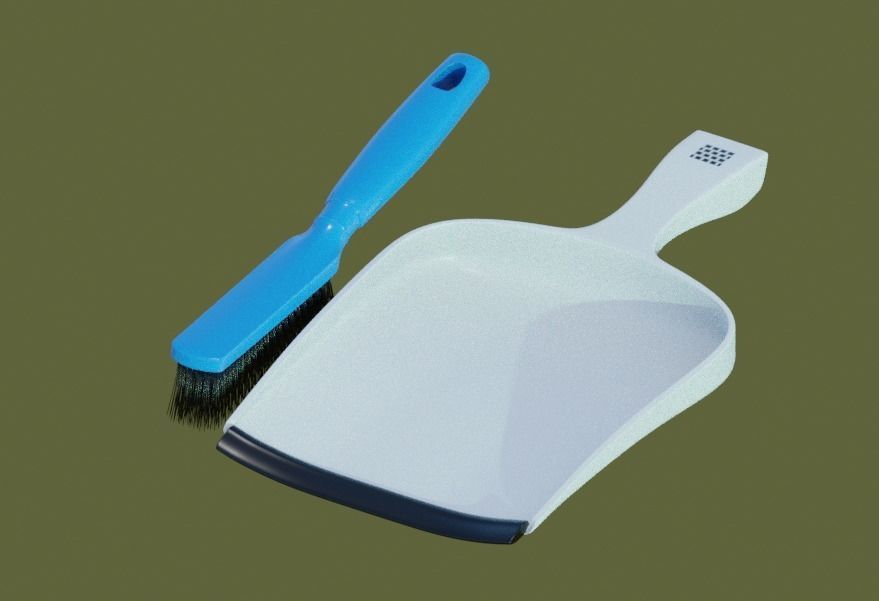 Dustpan and Brush Set Low-poly 3D model_4