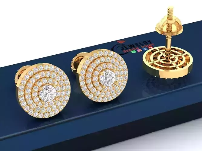 Custom Round Shape Stepping Diamond Studs - Earrings 16mm  3D print model