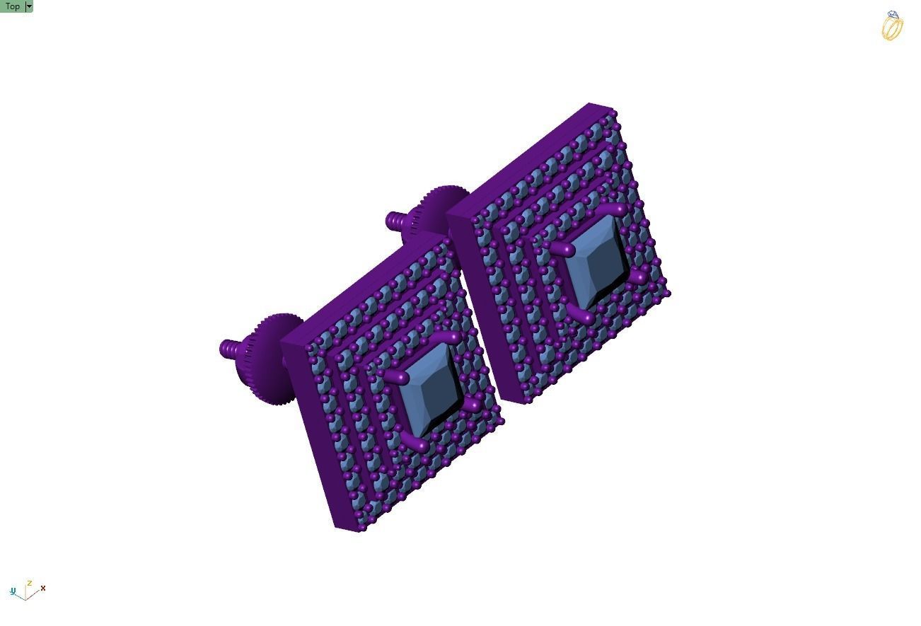 Custom Square Shape Stepping Diamond Studs - Earrings 16mm  3D print model_10