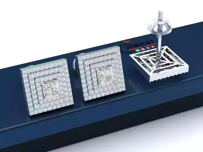 Custom Square Shape Stepping Diamond Studs - Earrings 16mm  3D print model