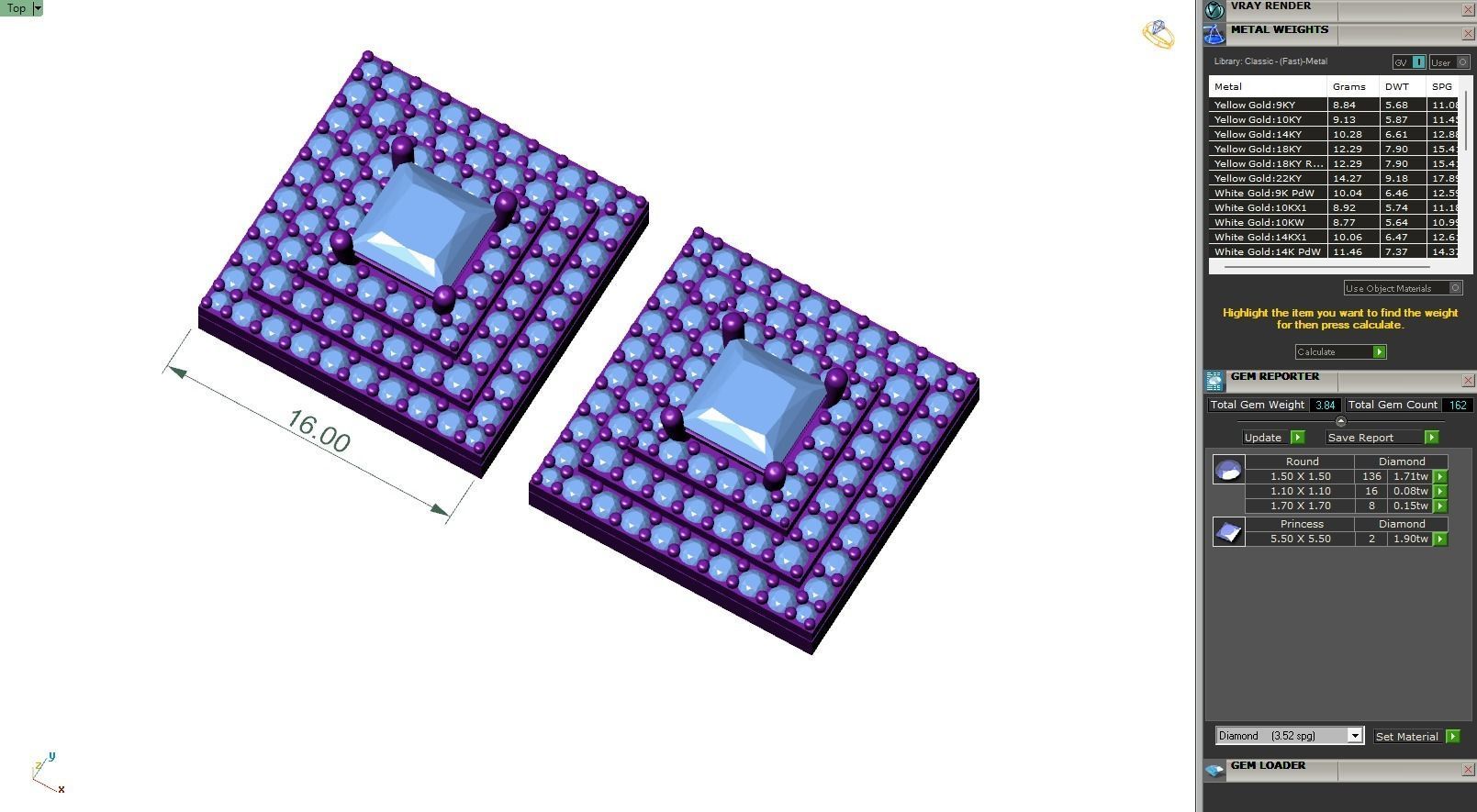 Custom Square Shape Stepping Diamond Studs - Earrings 16mm  3D print model_6