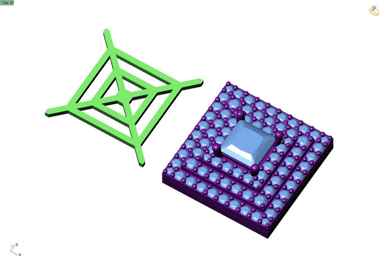 Custom Square Shape Stepping Diamond Studs - Earrings 16mm  3D print model_14