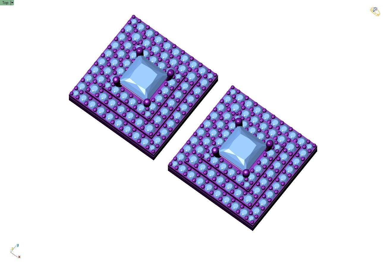 Custom Square Shape Stepping Diamond Studs - Earrings 16mm  3D print model_9