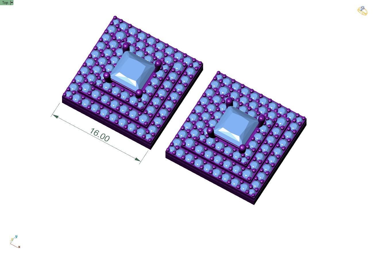 Custom Square Shape Stepping Diamond Studs - Earrings 16mm  3D print model_4