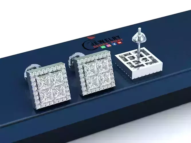 Custom Square Shape Princess Diamond Studs - Earrings 12mm 