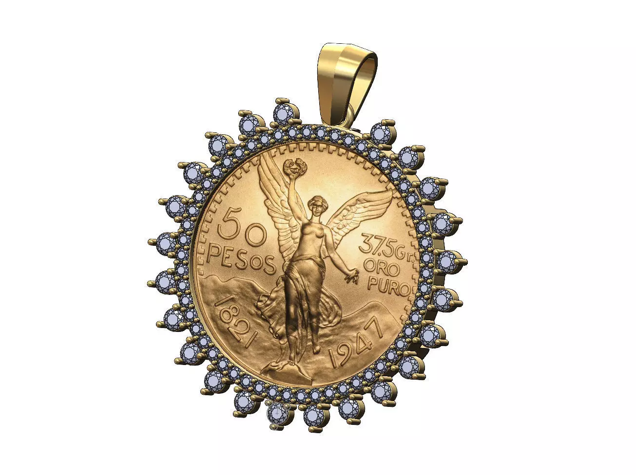 50 pesos coin pendant frame diamond bezel 3D print model