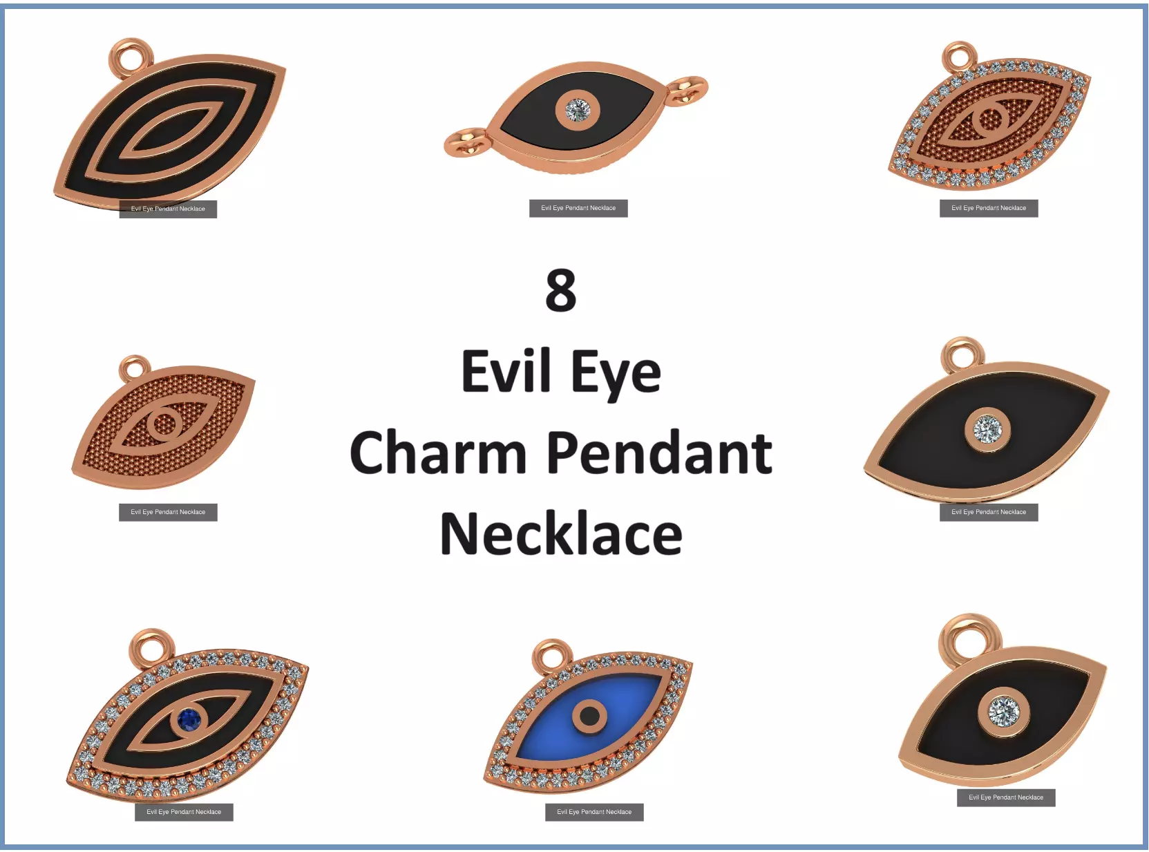 8 Evil Eye Charm Pendant Necklace 3D Model Collection_0