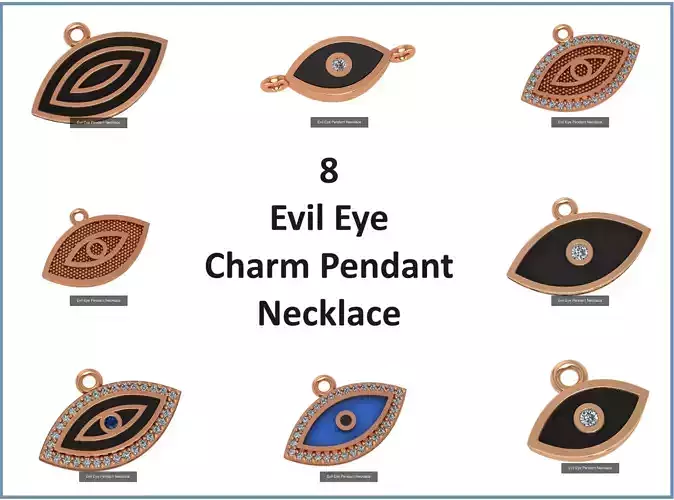 8 Evil Eye Charm Pendant Necklace 3D Model Collection
