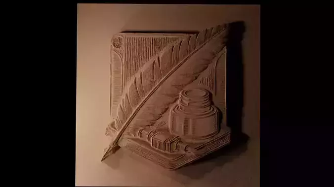 Feather Quill and Ink CNC 3d Print High Relief Sand Casting