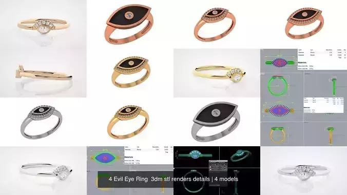 4 Evil Eye Ring  3dm stl renders details