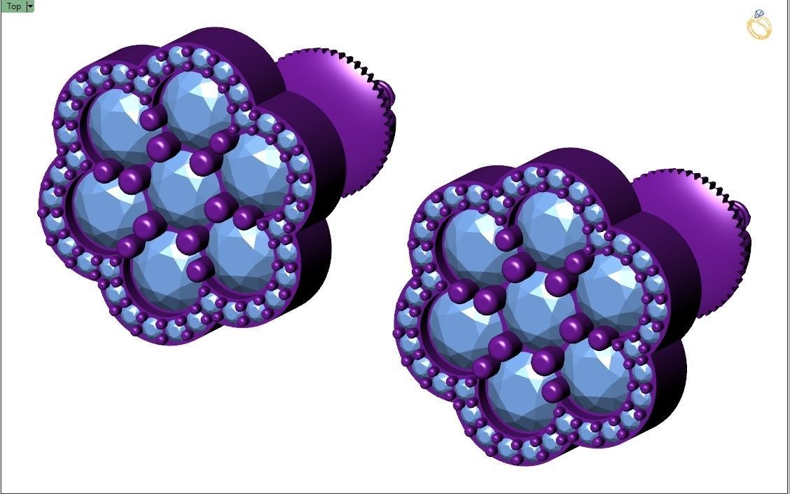 Custom Round Cluster Diamond Studs - Unisex Earrings 14mm 3D print model_8