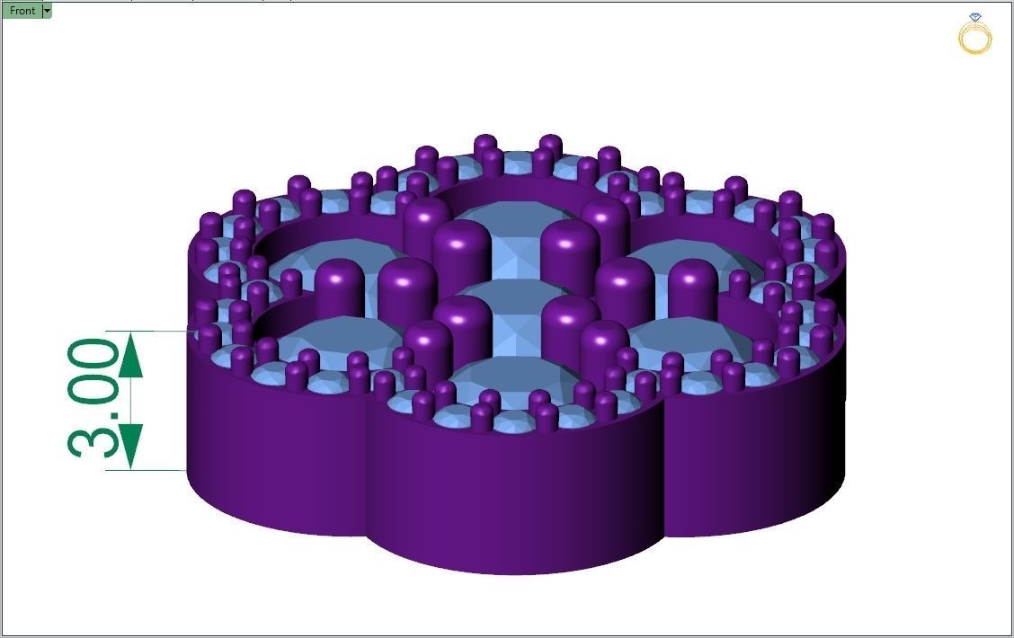 Custom Round Cluster Diamond Studs - Unisex Earrings 14mm 3D print model_7