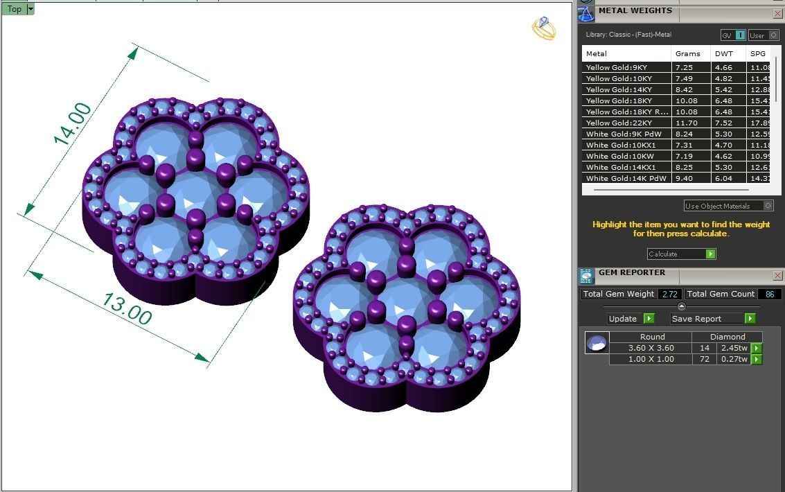 Custom Round Cluster Diamond Studs - Unisex Earrings 14mm 3D print model_6