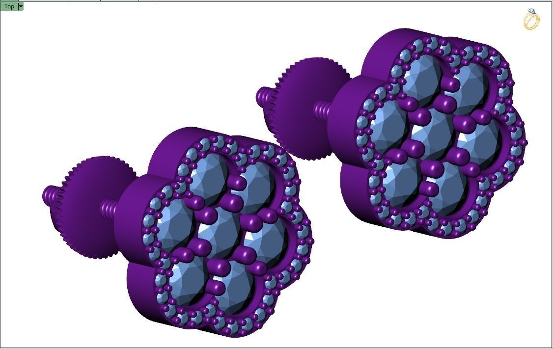 Custom Round Cluster Diamond Studs - Unisex Earrings 14mm 3D print model_11