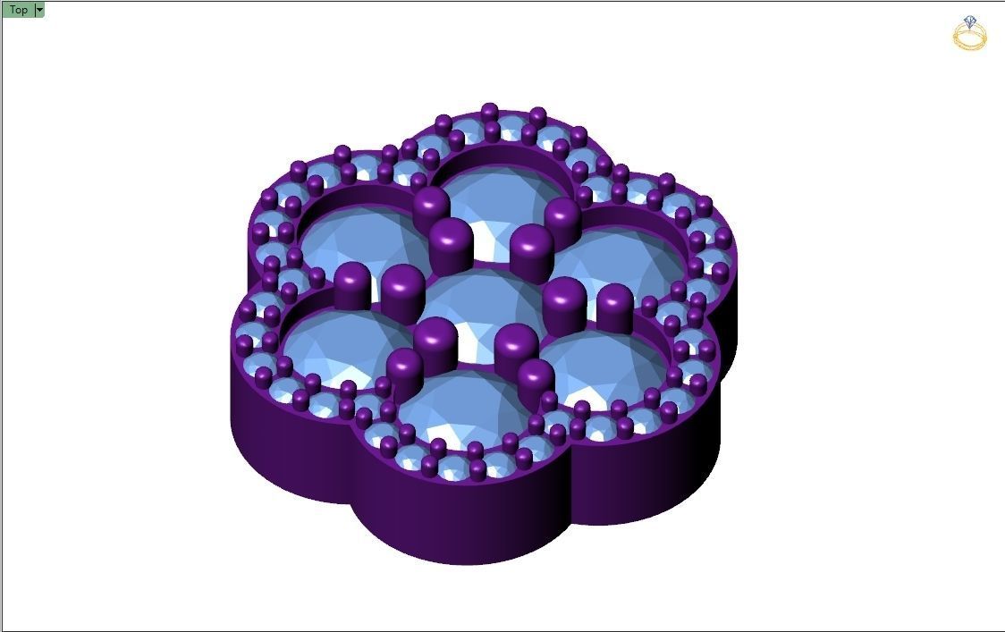 Custom Round Cluster Diamond Studs - Unisex Earrings 14mm 3D print model_9