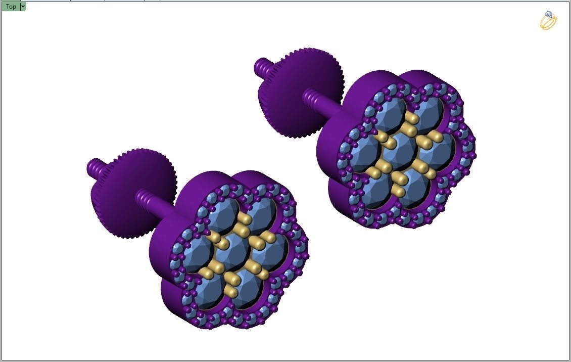 Custom Round Cluster Diamond Studs - Unisex Earrings 10mm 3D print model_8