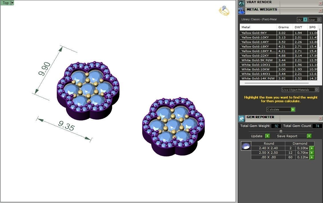 Custom Round Cluster Diamond Studs - Unisex Earrings 10mm 3D print model_6