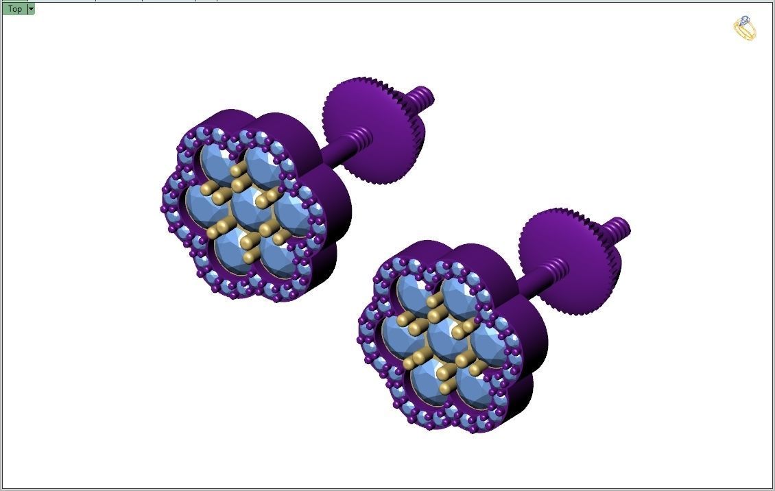 Custom Round Cluster Diamond Studs - Unisex Earrings 10mm 3D print model_10