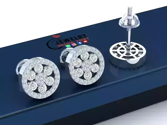 Custom Round Cluster Diamond Studs Earring - Unisex 12mm