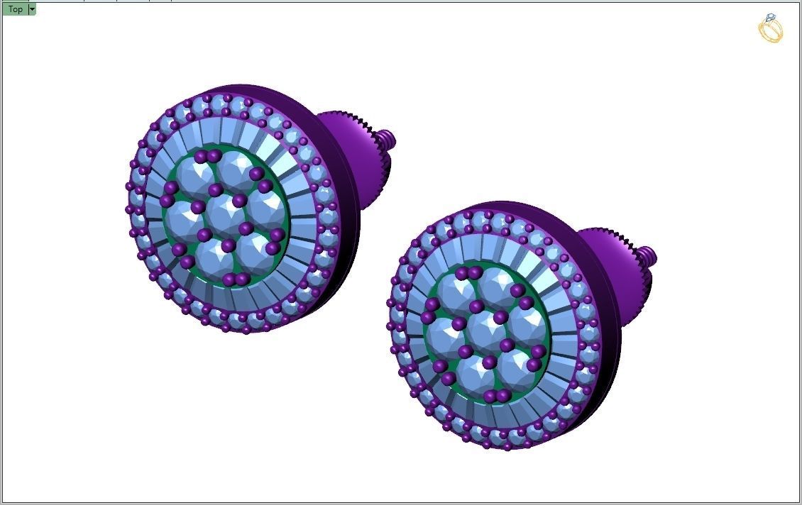 Custom Round Shape Stud with Baguettes Diamond Earring - Unisex 3D print model_9