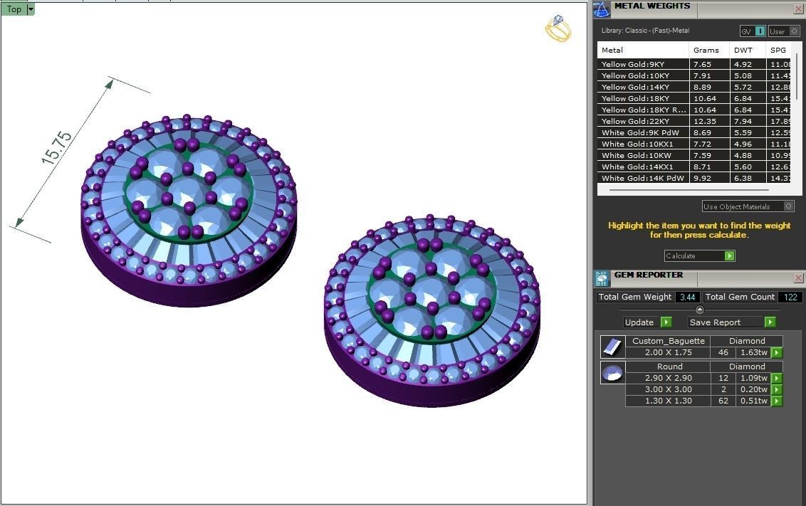 Custom Round Shape Stud with Baguettes Diamond Earring - Unisex 3D print model_6