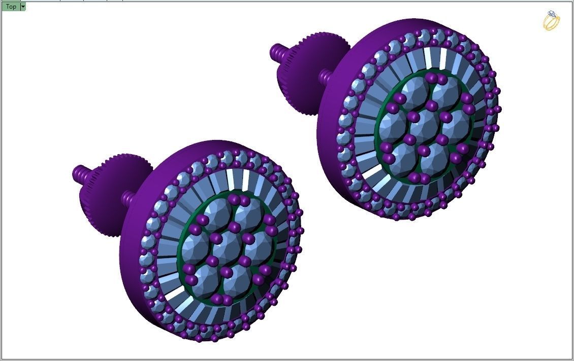 Custom Round Shape Stud with Baguettes Diamond Earring - Unisex 3D print model_11