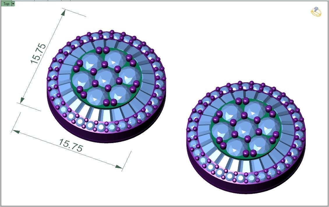 Custom Round Shape Stud with Baguettes Diamond Earring - Unisex 3D print model_4