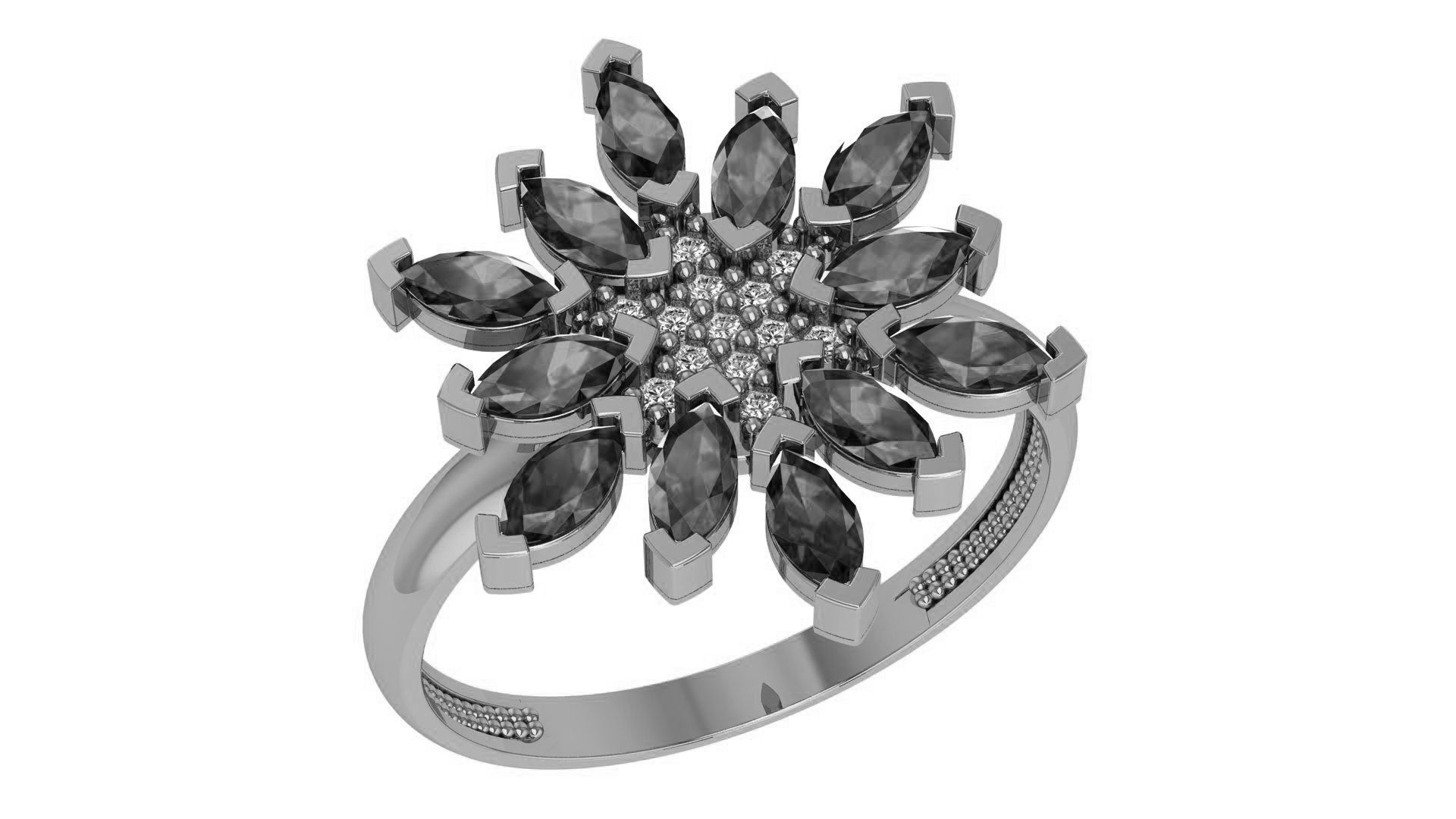 Sapphire Flower High Jewelry Cocktail Ring 3dm stl renders 3D print model_2