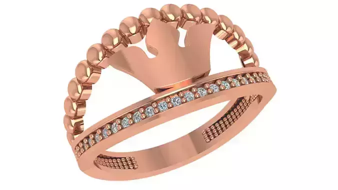 Trident Crown Beads High Jewelry Cocktail Ring 3dm stl renders