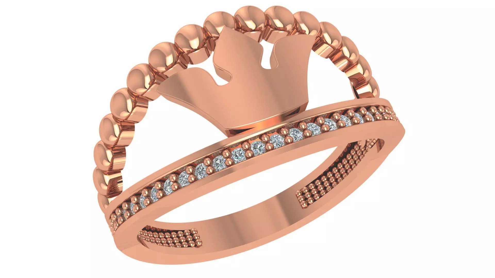 Trident Crown Beads High Jewelry Cocktail Ring 3dm stl renders 3D print model