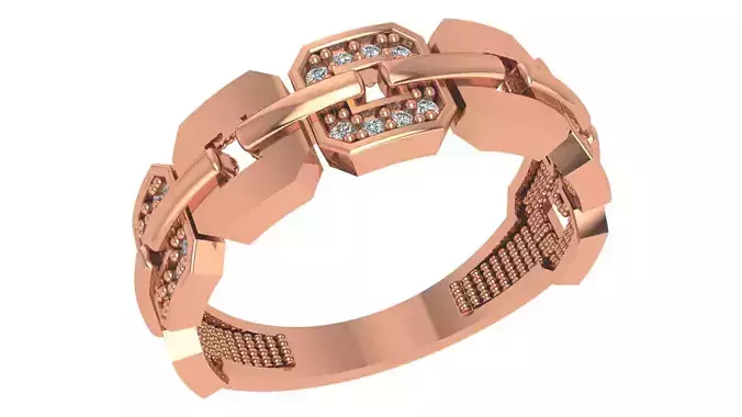 Chain Link High Jewelry Cocktail Ring 3dm stl renders details 