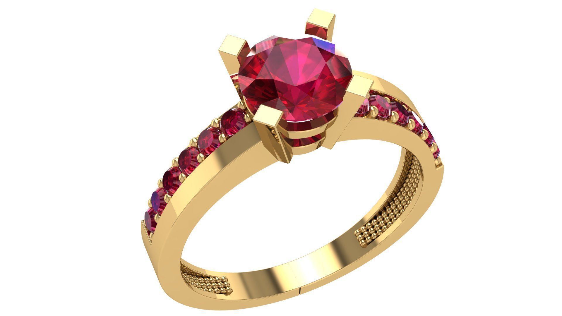 Ruby Solitaire Ring 3dm stl renders details 3D print model_1