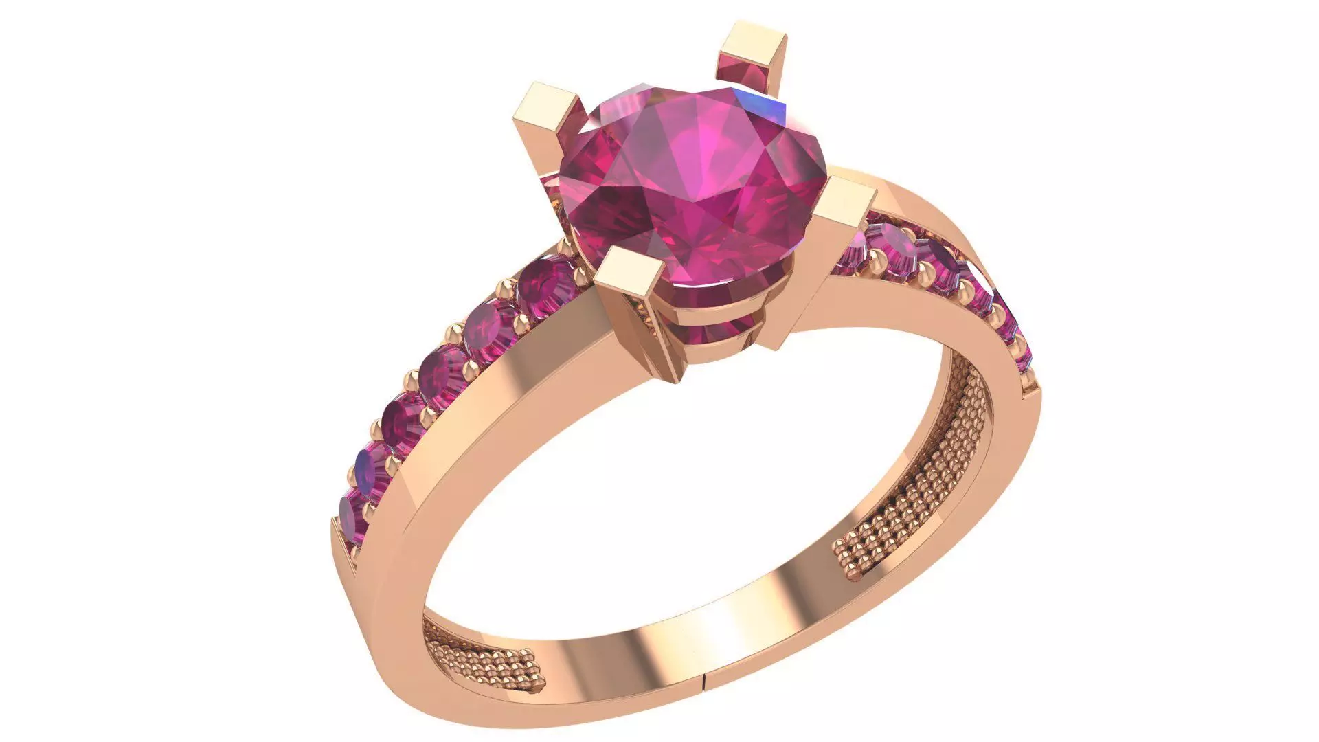 Ruby Solitaire Ring 3dm stl renders details 3D print model_0