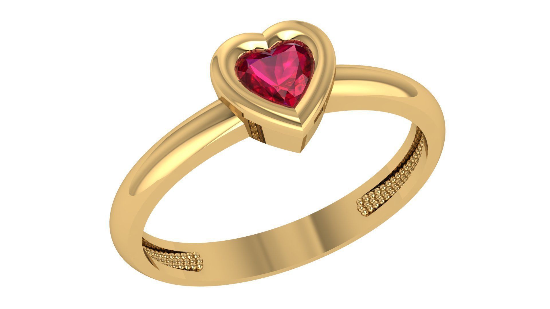 Ruby Heart Solitaire Diamond Light wt minimalist Ring 3dm stl 3D print model_1