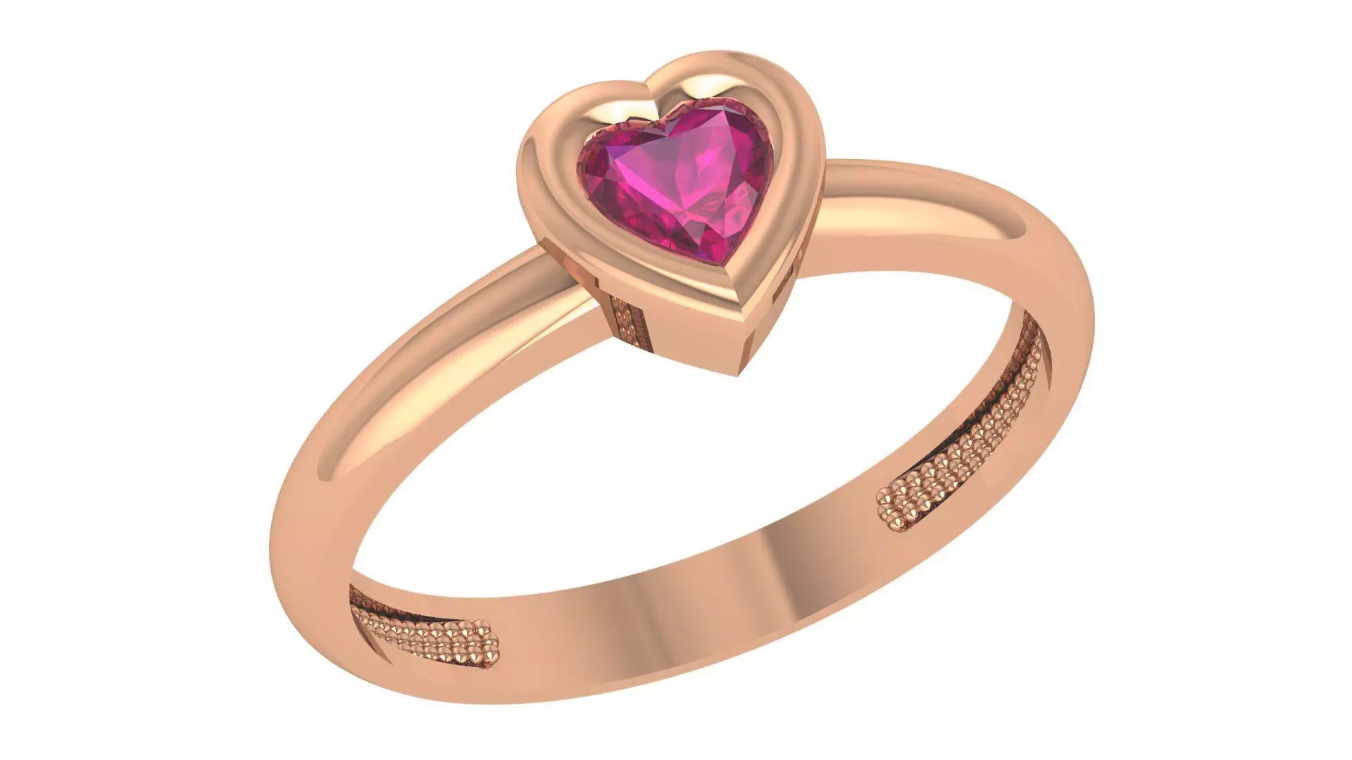 Ruby Heart Solitaire Diamond Light wt minimalist Ring 3dm stl 3D print model_0
