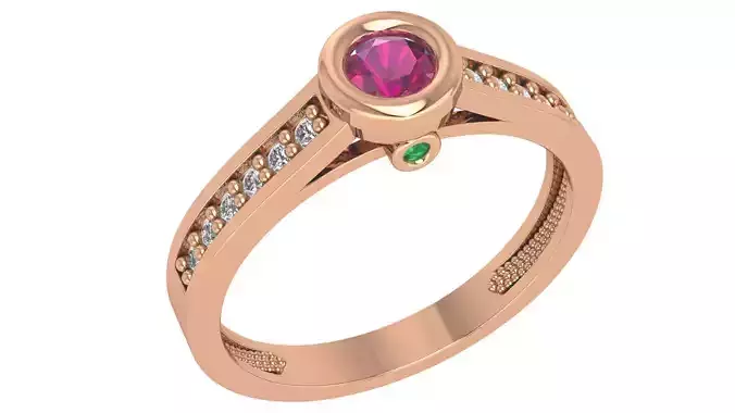 Ruby Solitaire Diamond  Ring 3dm stl renders details  3D print model