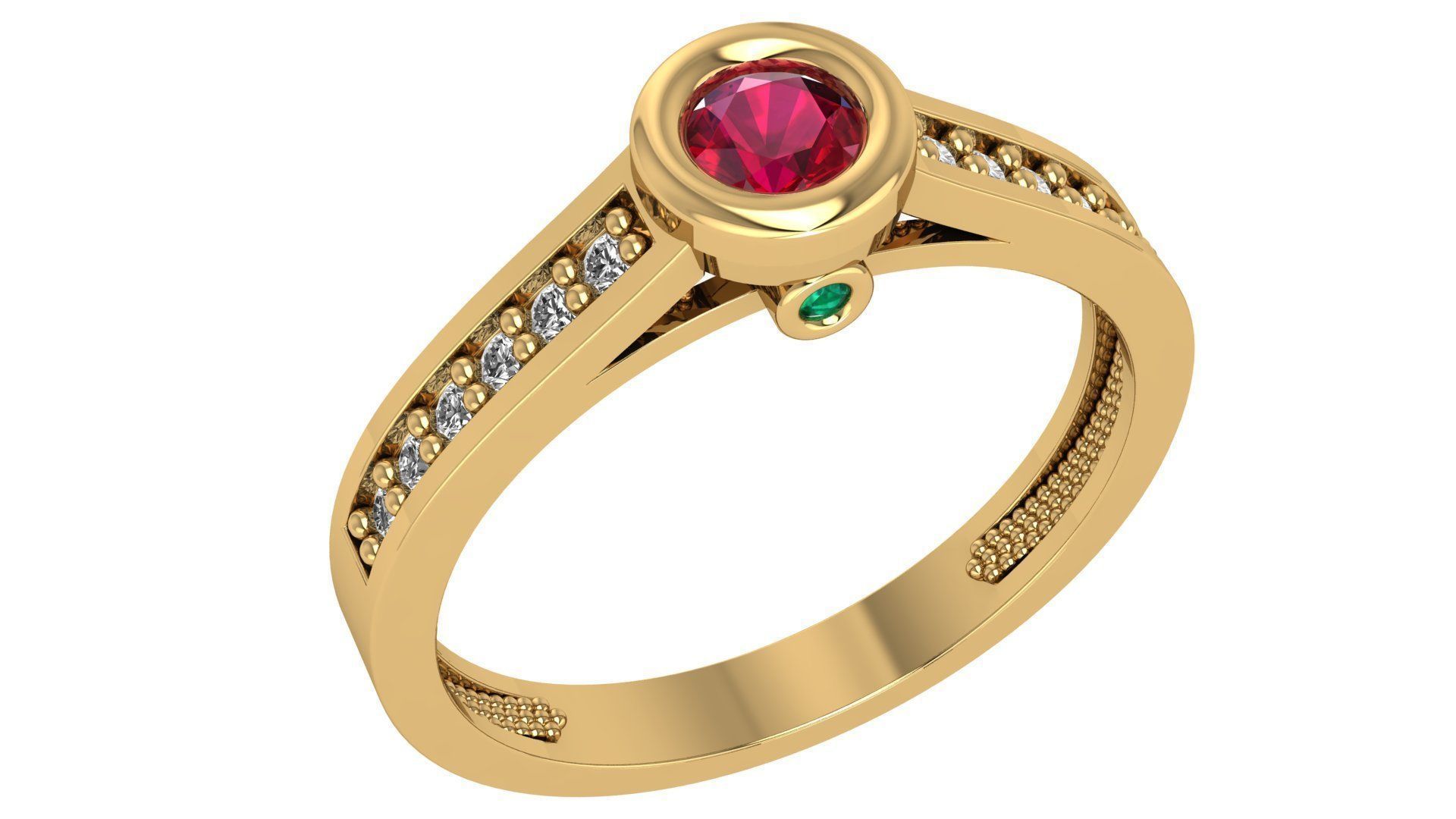 Ruby Solitaire Diamond Ring 3dm stl renders details 3D print model_1