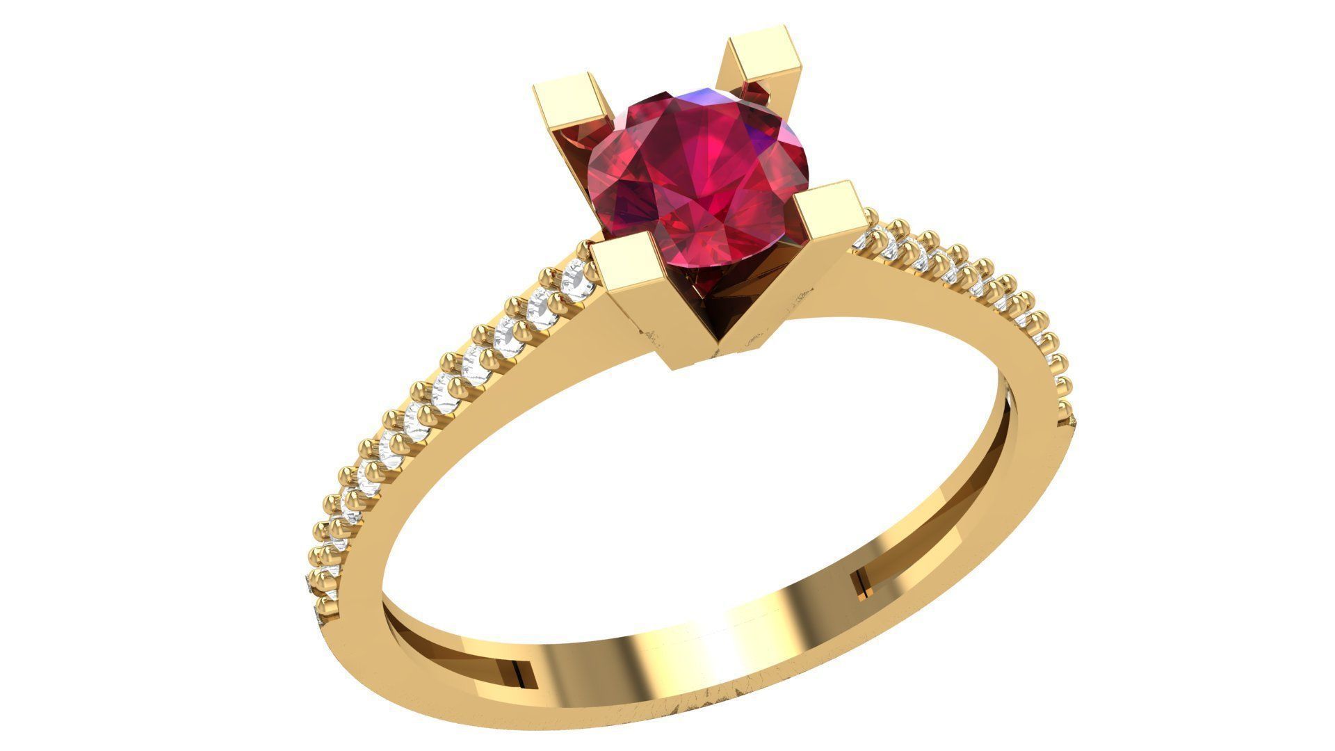 Ruby Solitaire Diamond  Ring 3dm stl renders details  3D print model_1